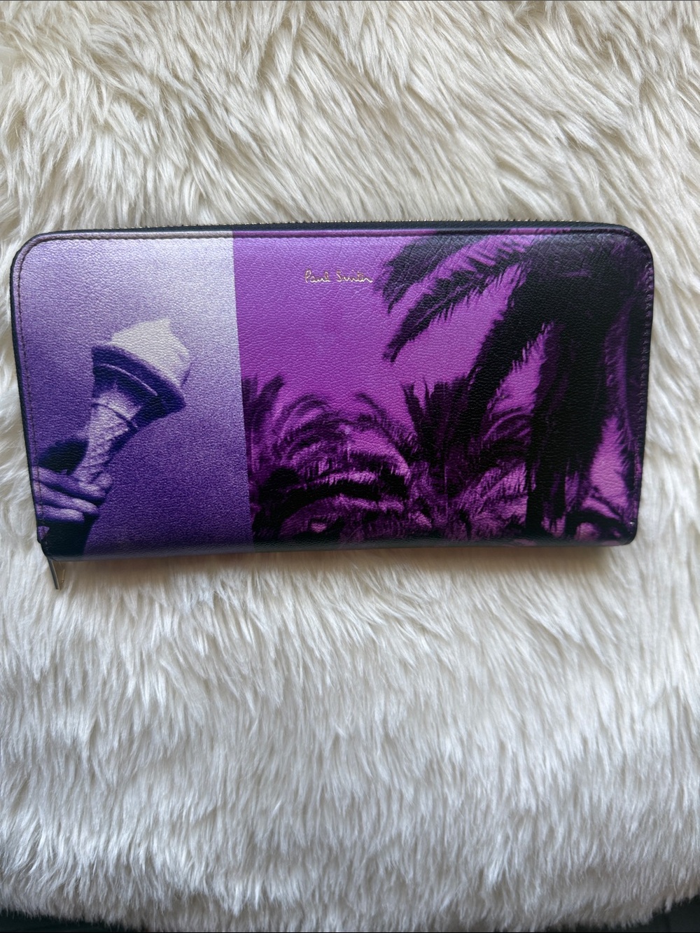 Paul Smith Purple and Black Palm-Print Zip Wallet
